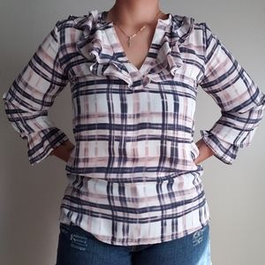 Loft petites ruffle collar stretch cuff blouse SP